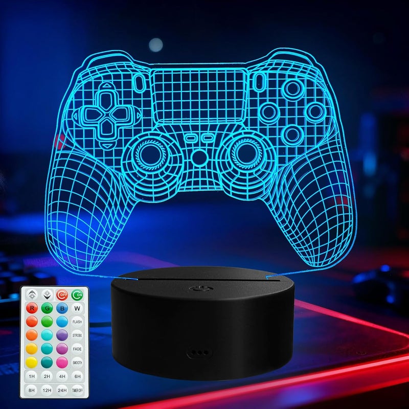 Posshe Gamepad 3D Lamp, Game Console Night Light for Kids, with 16 Colors Changing, Timer, 4 Flash Modes and Dimmable, Gaming Room Decor as Xmas Holiday Birthday Gifts, Gamer Gift for Boys Girls - Image 1